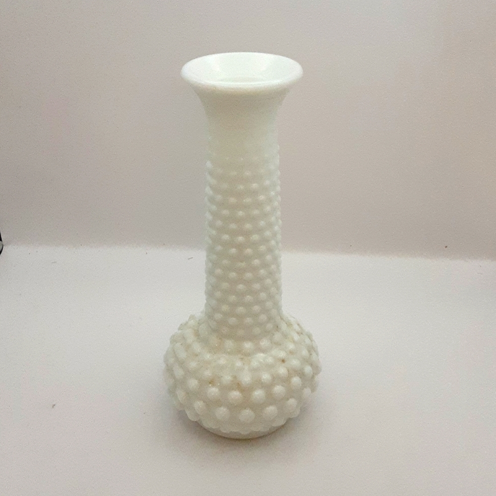 Vintage White Milk Glass Hobnail Vase 7.5"